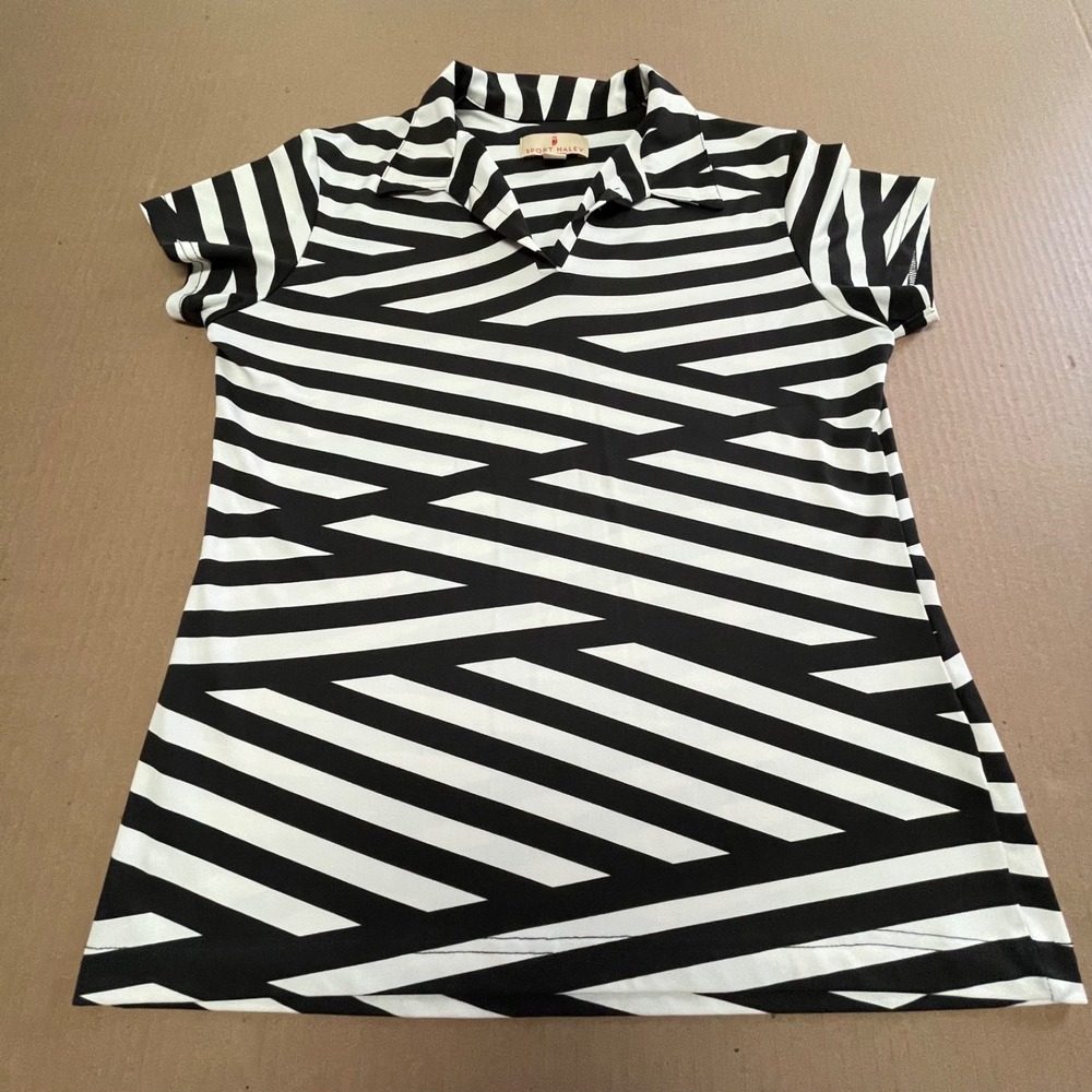 Sport Haley Women's Golf Polo Shirt Medium Black White Geometric Abstract Stripe